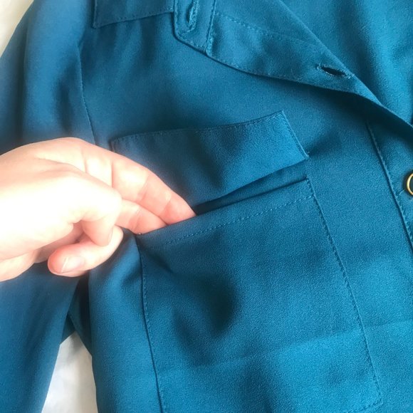Blue/Teal Button-Down Blouse - Picture 4 of 7